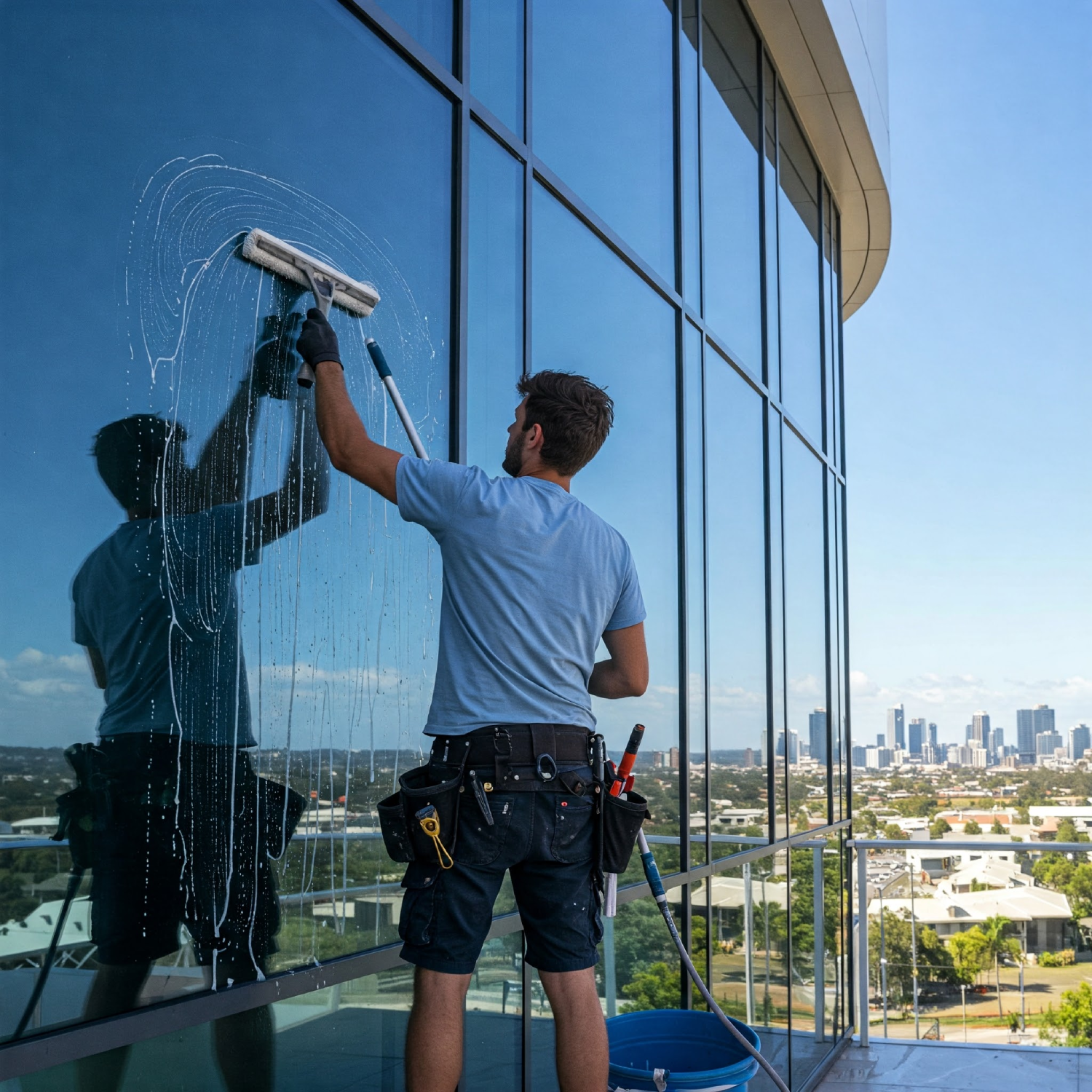 guy cleaning window